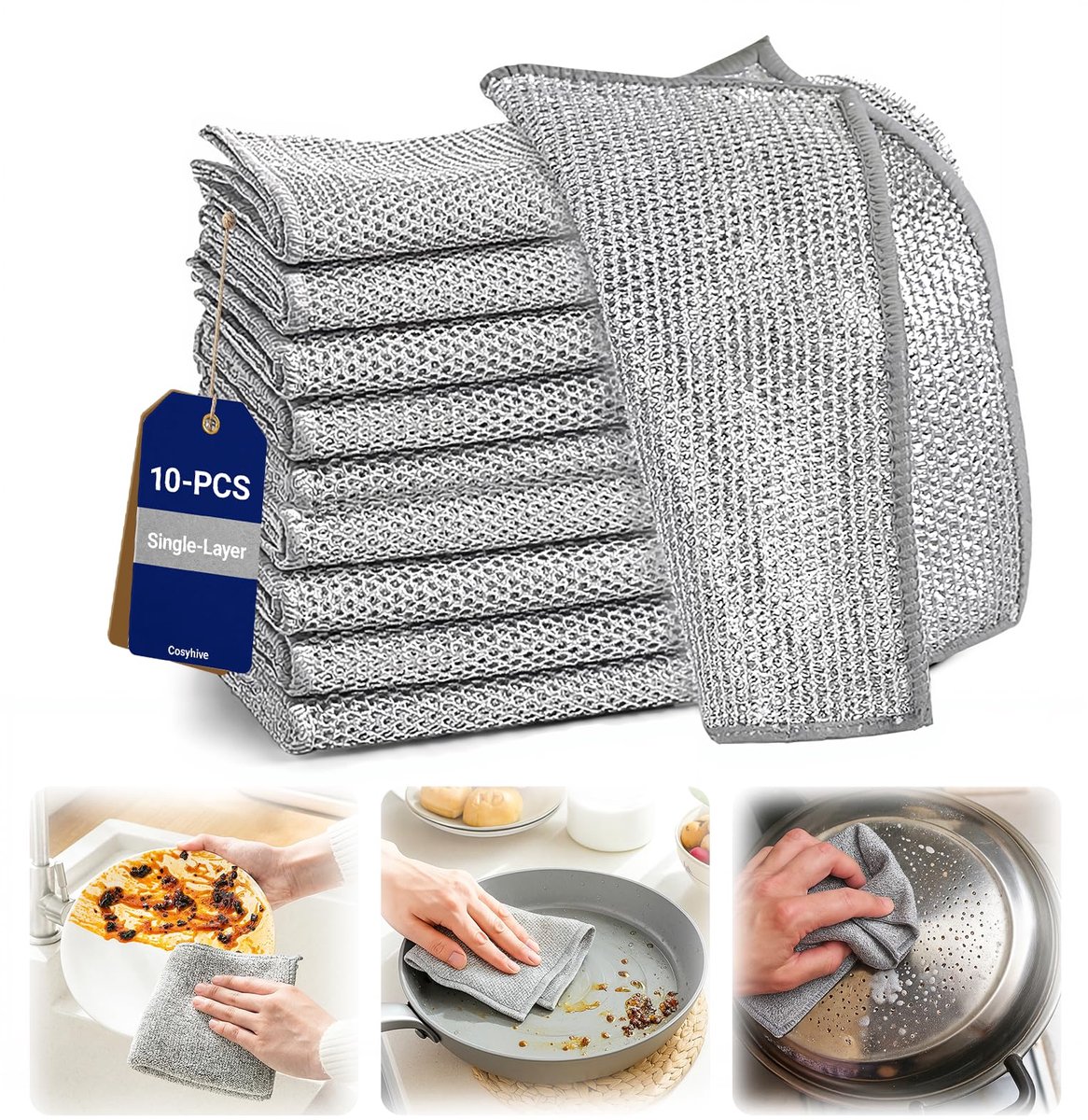 10 stuks herbruikbare vaatdoeken van draad - krasvrije vaatdoeken van draad - enkellaags & natte & droge reinigingsdoeken - multifunctionele stalen gaas reinigingsdoeken - 20x20cm - vaat/metaal/huis/keuken Fiets (elektrisch) kopen online