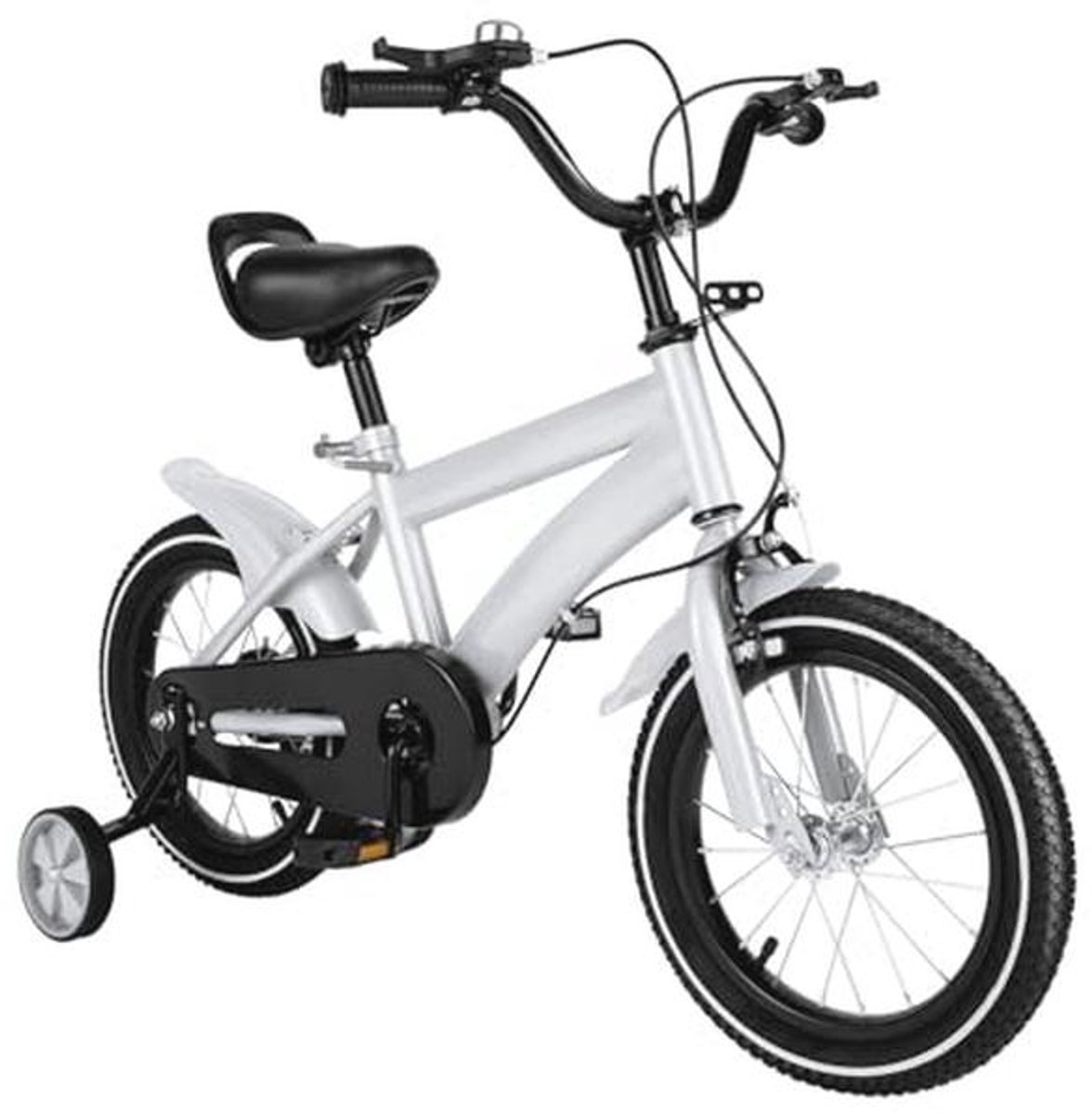 14 Inch Kinderen Fietsen voor 3 tot 6 Jaar - Wit met Steunwielen en Voor- en Achterrem Kinderfiets kopen online