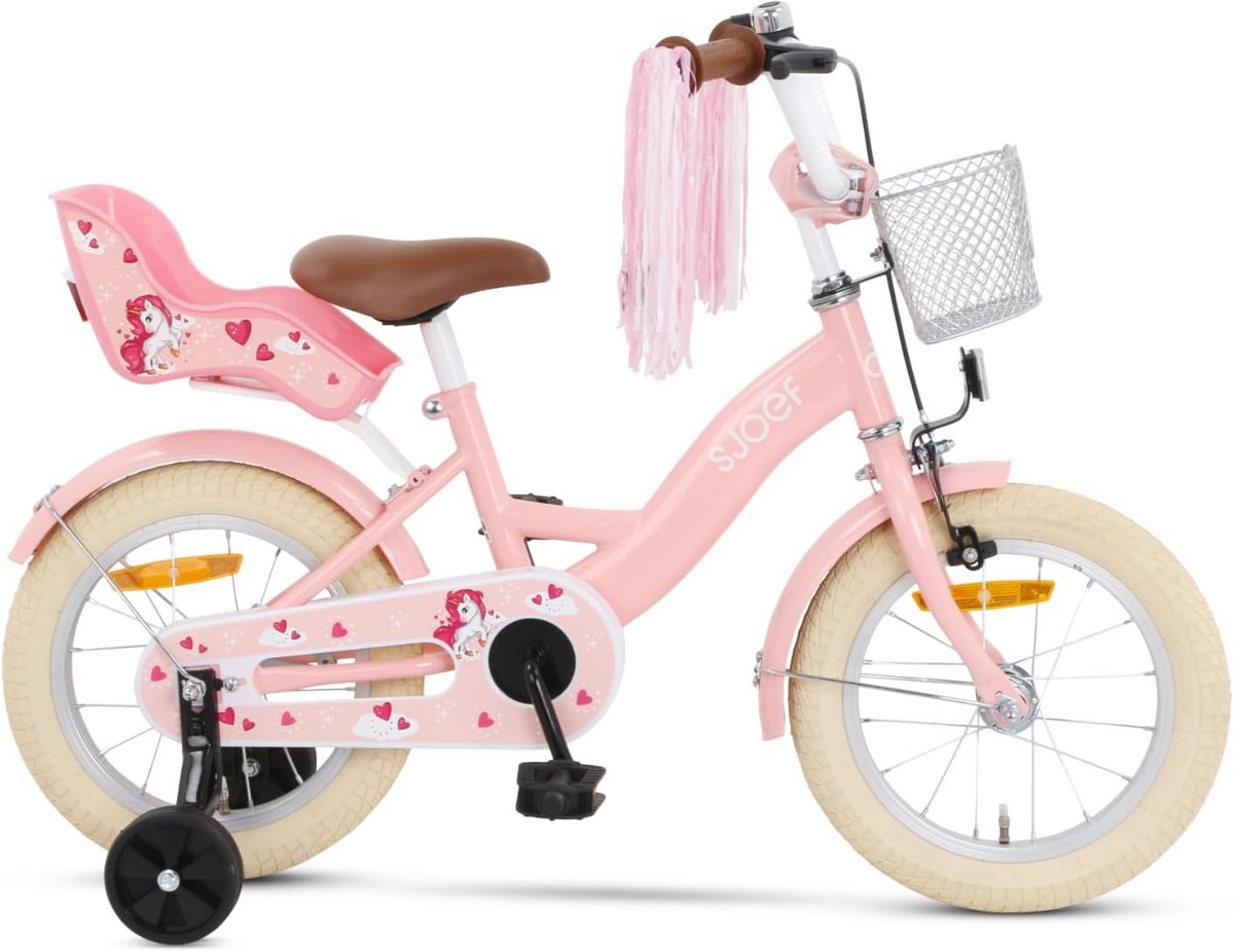 14 inch kinderfiets meisjes roze met zijwieltjes en poppenzitje geschikt voor 3 5 jaar