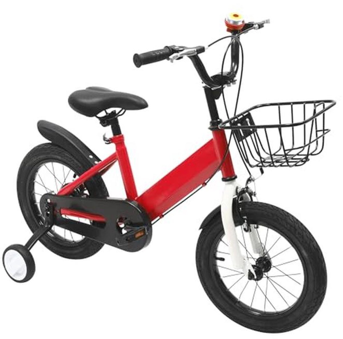 14 Inch Kinderfiets voor 3 tot 5 Jaar met Voormand en Steunwielen - Verstelbare Hoogte voor Jongens en Meisjes Kinderfiets kopen online