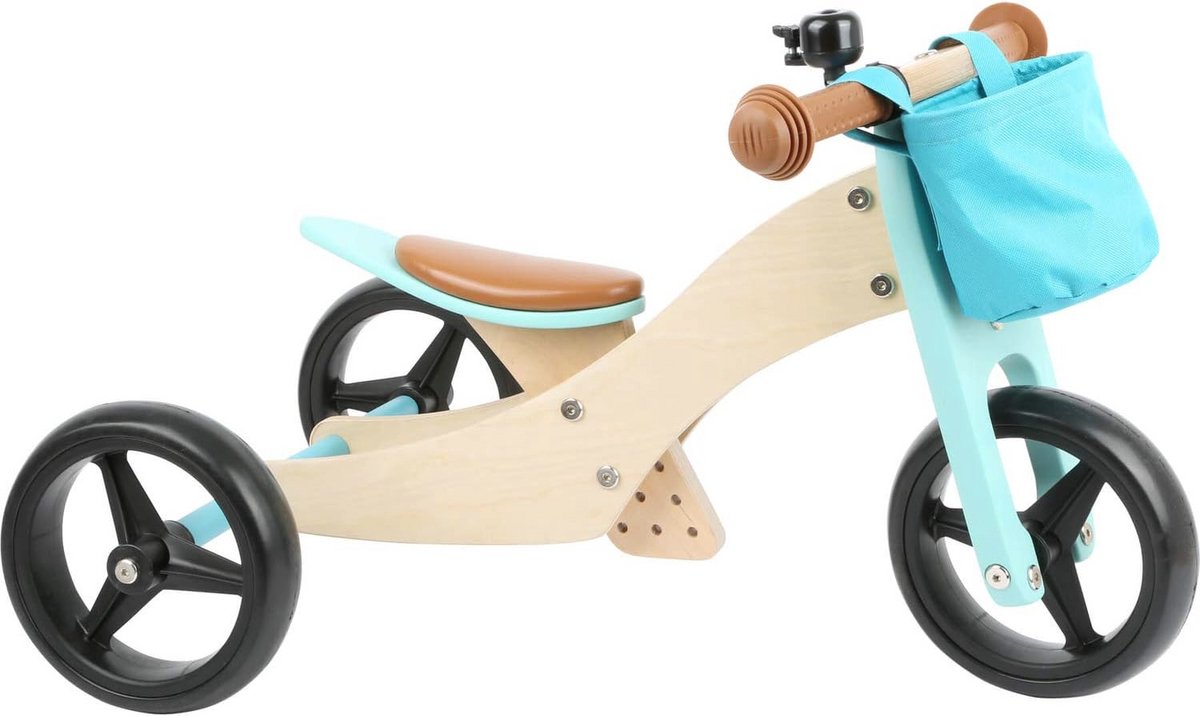 2 in 1 driewieler en loopfiets voor kinderen turquoise verstelbaar zadel rubberbanden