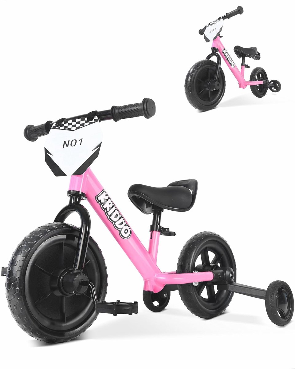 2-in-1 Kinderdriewieler en Loopfiets voor Peuters – Afneembare Pedalen, Opvouwbare Steunpennen en DIY Plaat – Fiets Speelgoed voor Kinderen van 18 Maanden tot 3 Jaar - Roze Kinderfiets kopen online