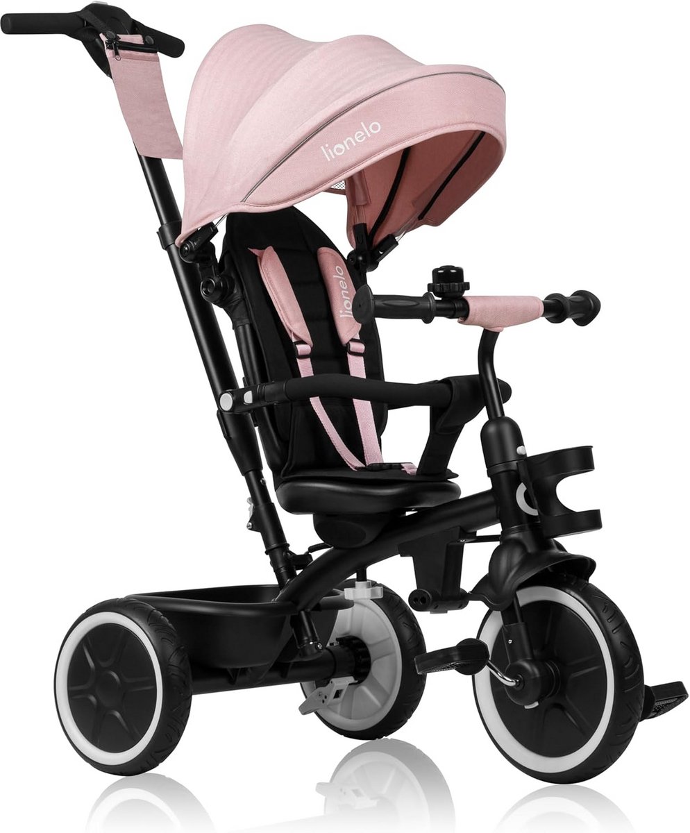 2-in-1 Kinderdriewieler voor 9 maanden tot 5 jaar - Draaibare Zitting, Lekvrije Wielen, Uitschuifbare Zonnekap, Duwstuur, 3-puntsgordel, Opvouwbaar - Roze Driewieler kopen online