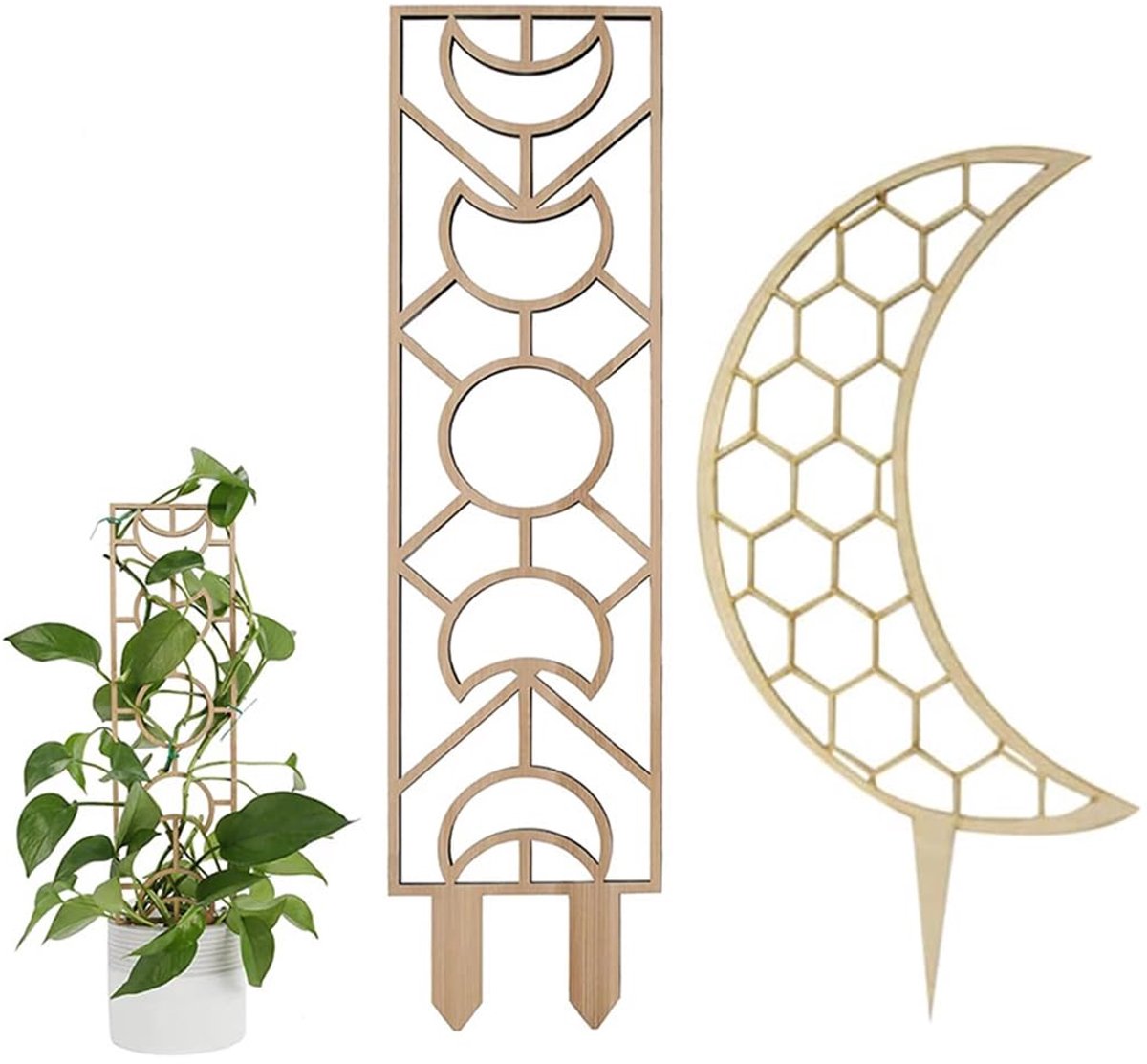 2 Pieces Wooden Grid for Climbing Plants Decorative Indoor Moon Window Moon Bite 30 cm Nature Skateonderdeel kopen online