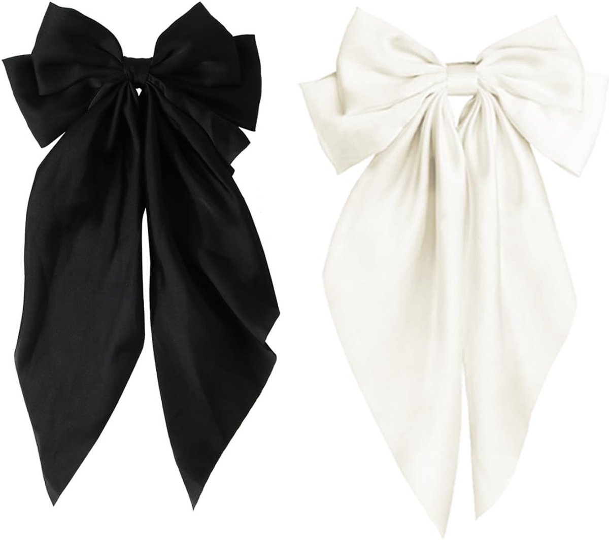 2 x hairpins with large bow satin french hair pins plain for women and girls white black