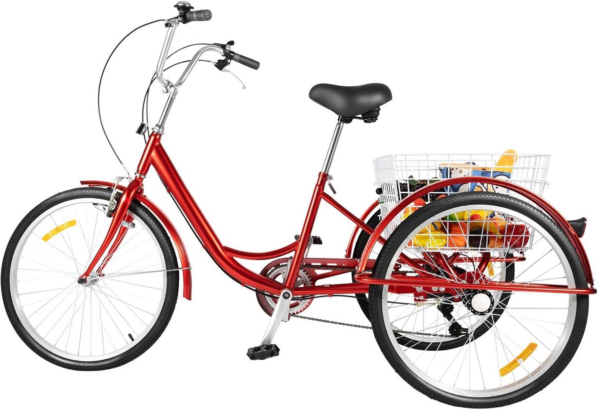 24 Inch Driewieler voor Volwassenen en Senioren met 6 Versnellingen en Grote Mand Driewieler kopen online