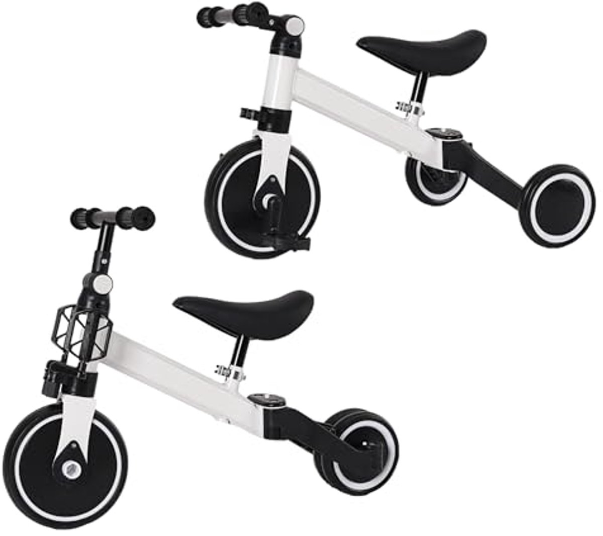 3 in 1 driewieler voor baby s en peuters verstelbare loopfiets zonder duwgreep in wit zwart