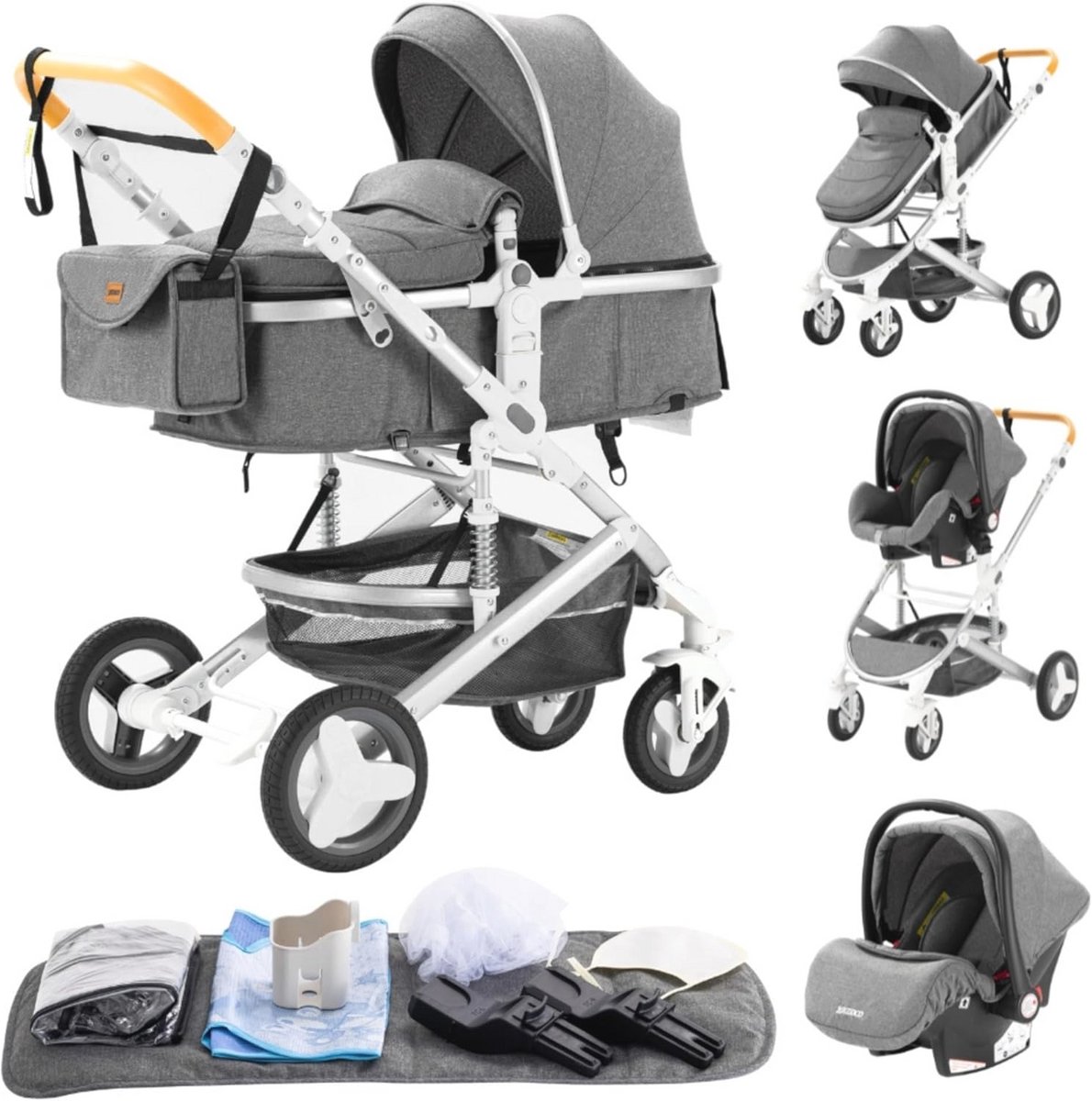 3-in-1 Kinderwagen Combinatie, Driewieler Hoge Landschap, Vouwbare Babywagen, Comfortabele & Veilige Kinderwagen Driewieler kopen online