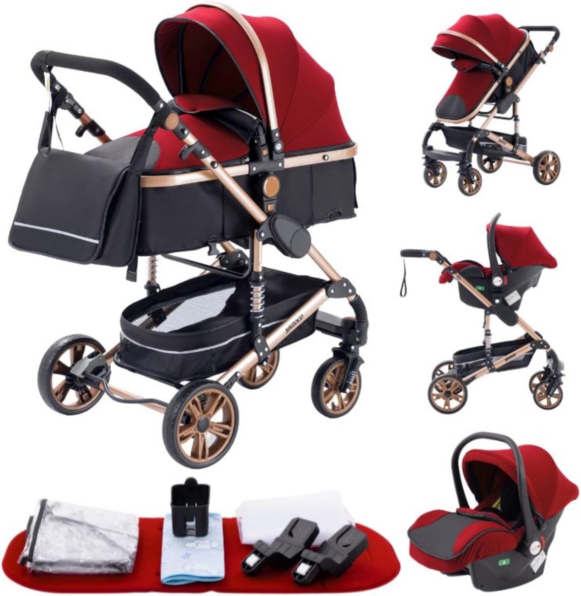 3-in-1 Kinderwagen Combiset met Hoge Zit Zit en Ligstand - Inklapbaar Driewieler kopen online