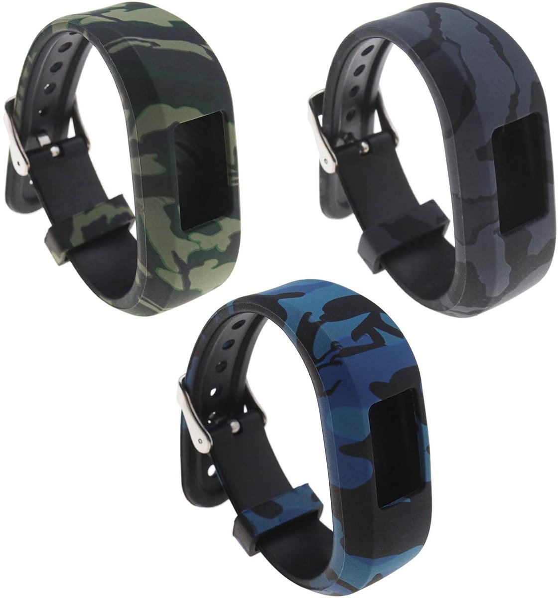3pcs small size replacement strap with secure metal buckle 145mm silicone blue grey green compatible with garmin vivofit jr jr2 activity tracker