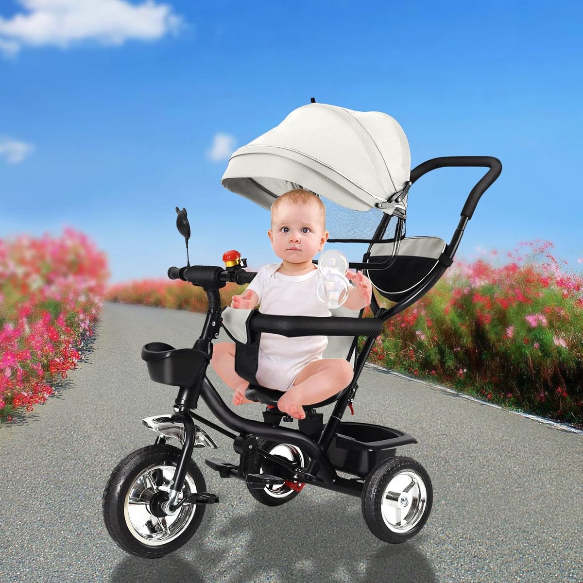 4-in-1 Driewieler voor Peuters met Duwstang en Zonnedak Driewieler kopen online