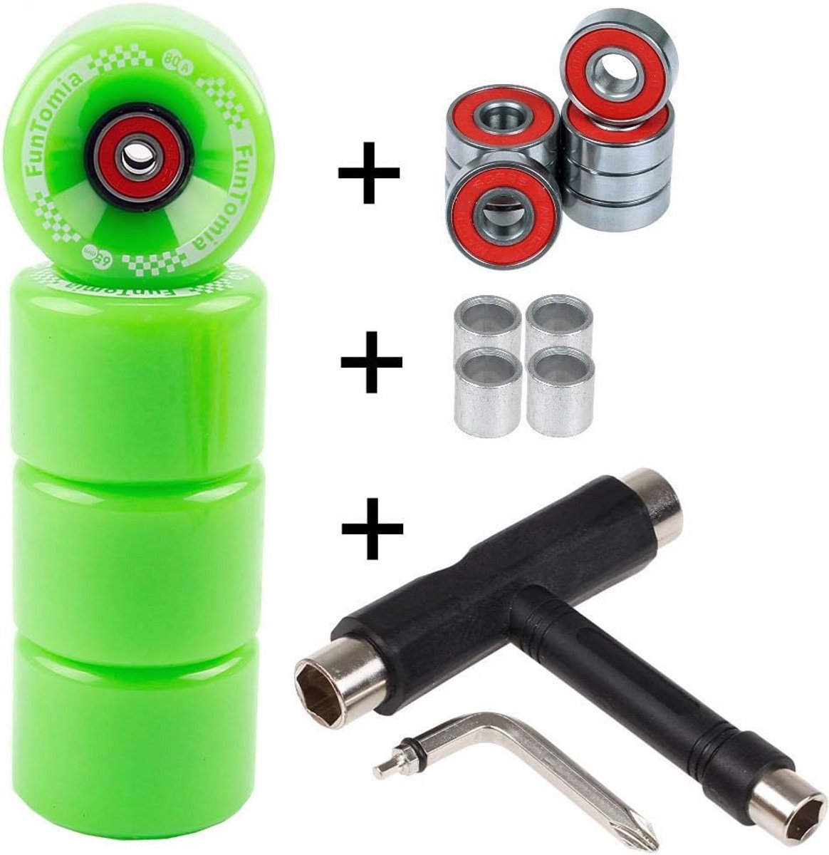4 stuks longboard wielen 65x45mm 80a met kogellagers en t tool