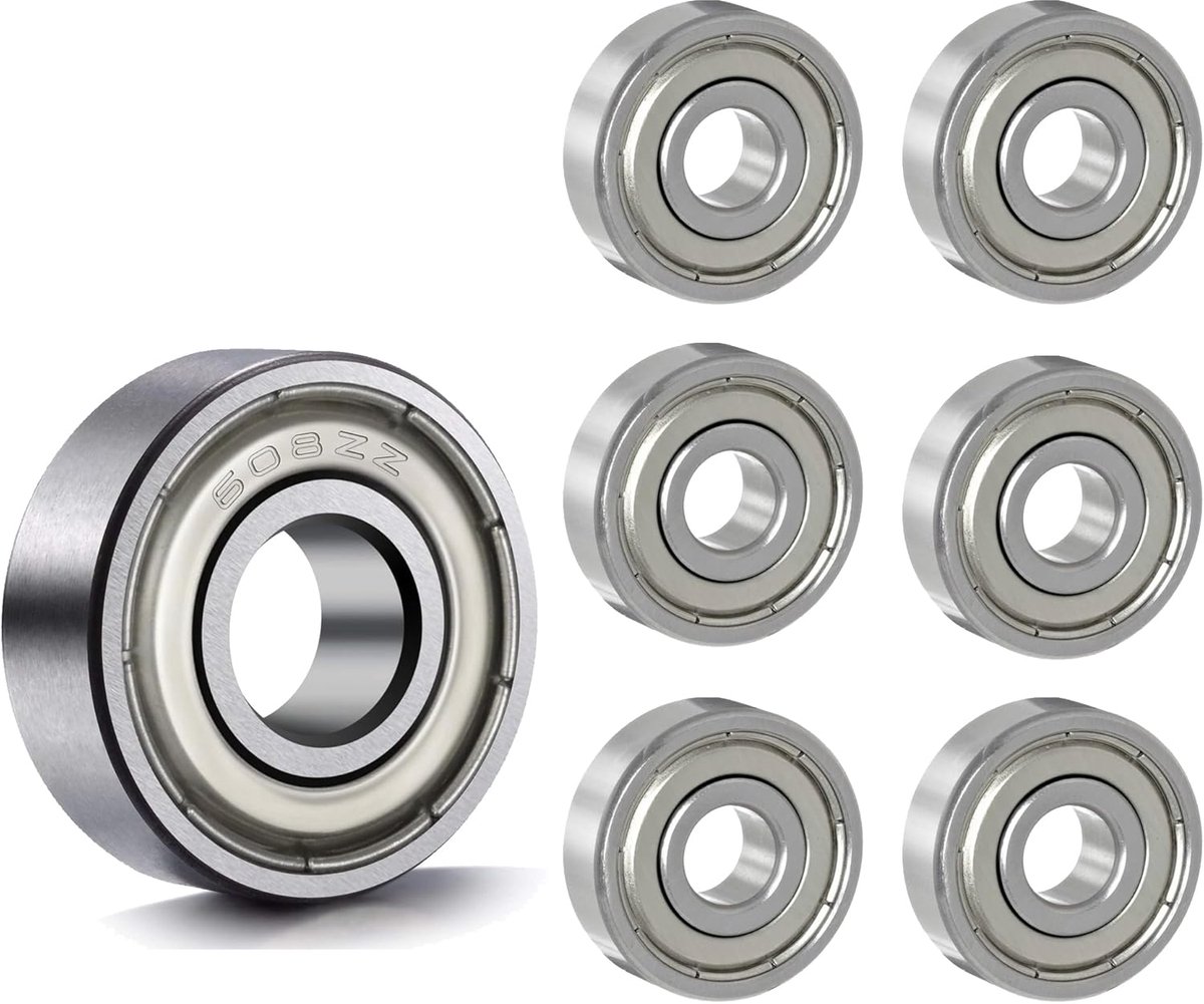 6 x 608ZZ - Metaal Kogellagers - Dubbele Bescherming - Miniatuur Kogellagers voor Scooters - Skateboards - 8 mm x 22 mm x 7 mm Skateonderdeel kopen online