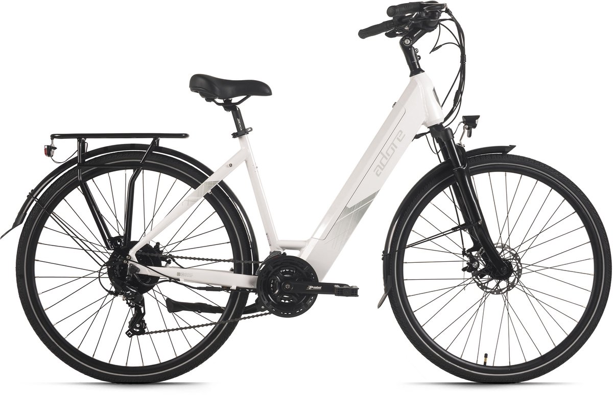 adore e trekkingfiets 28 aluminium trekking e bike atr 180 achterwielmotor 50 nm 15 ah glacier white