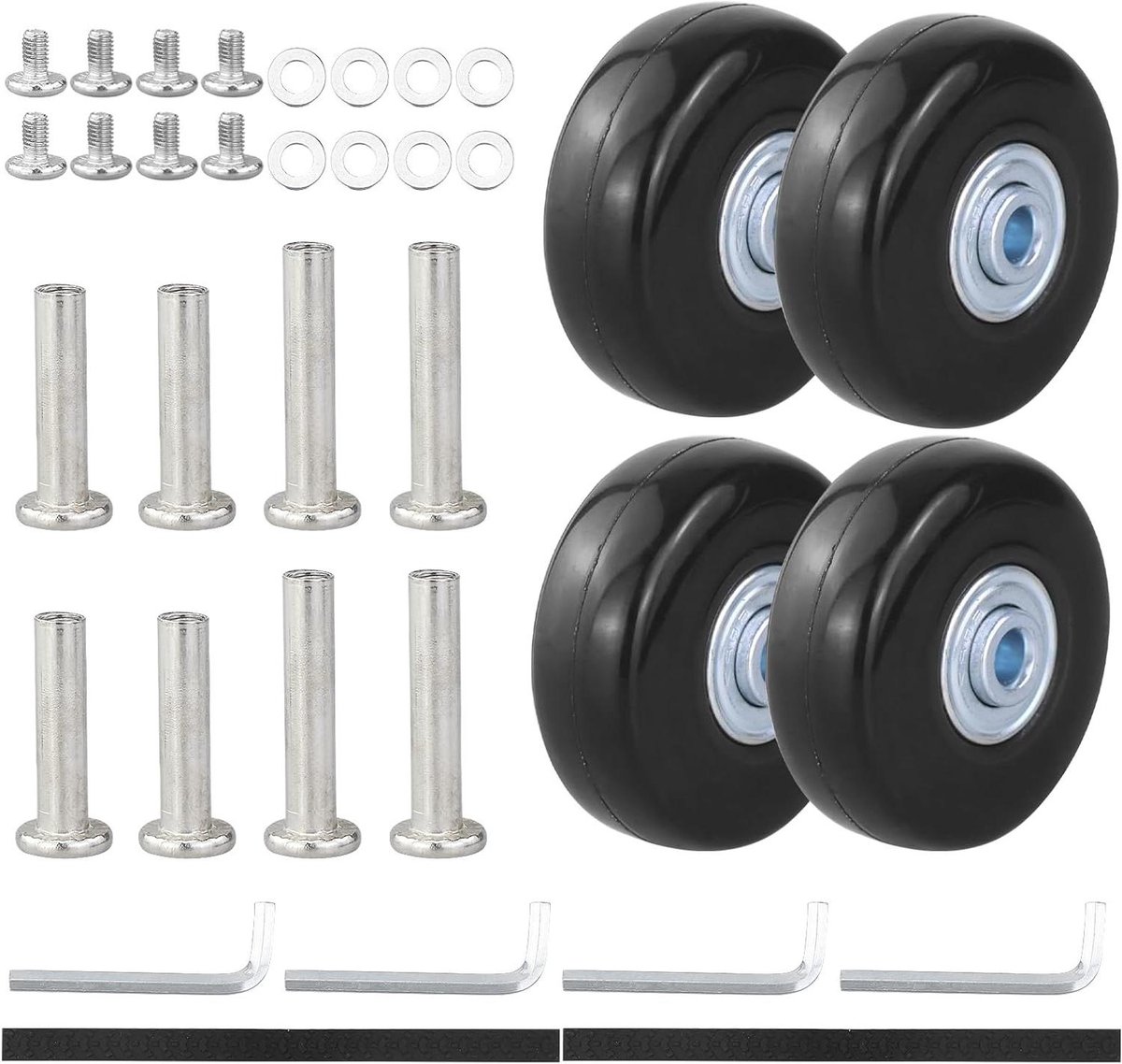 Allecta - Set van 4 rubberen kofferwielen 50 mm x 18 mm voor stille en zwarte bagagekoffer met metalen reserveonderdelen Skateonderdeel kopen online