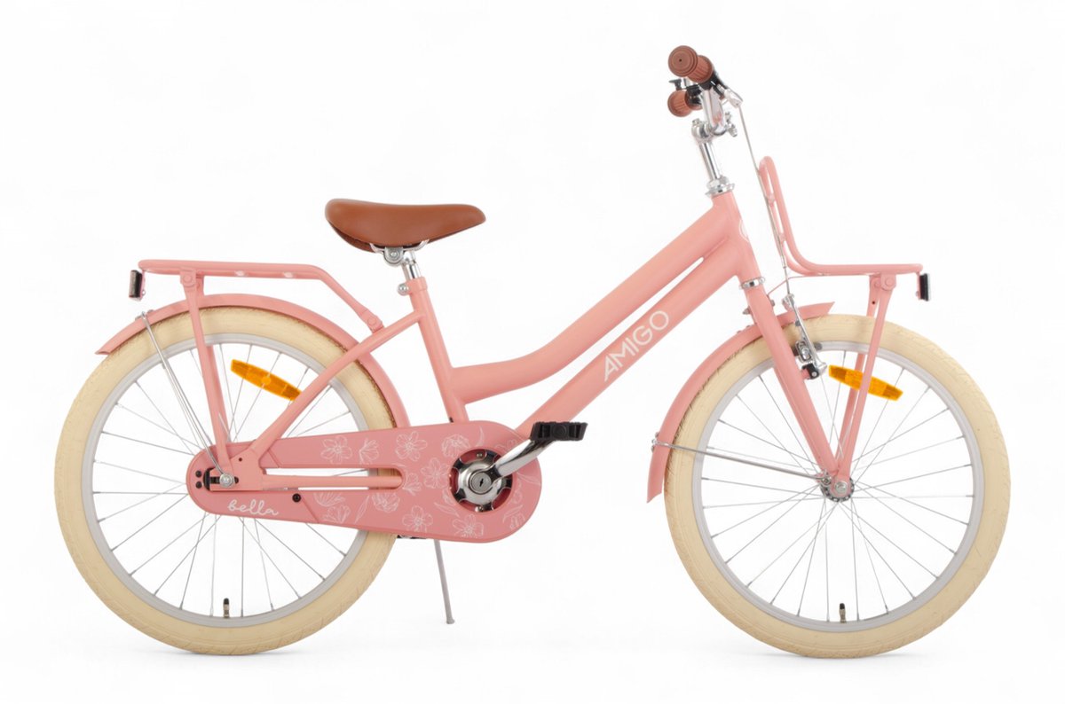 amigo bella meisjesfiets kinderfiets voor meisjes 20 inch terugtraprem zalmroze
