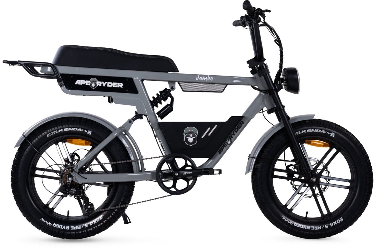 ape ryder jambo fatbike nardo grijs 20x4 5 inch accu 374wh 48v 7 8 ah 250w motor shimano 7 versnellingen mechanische remmen