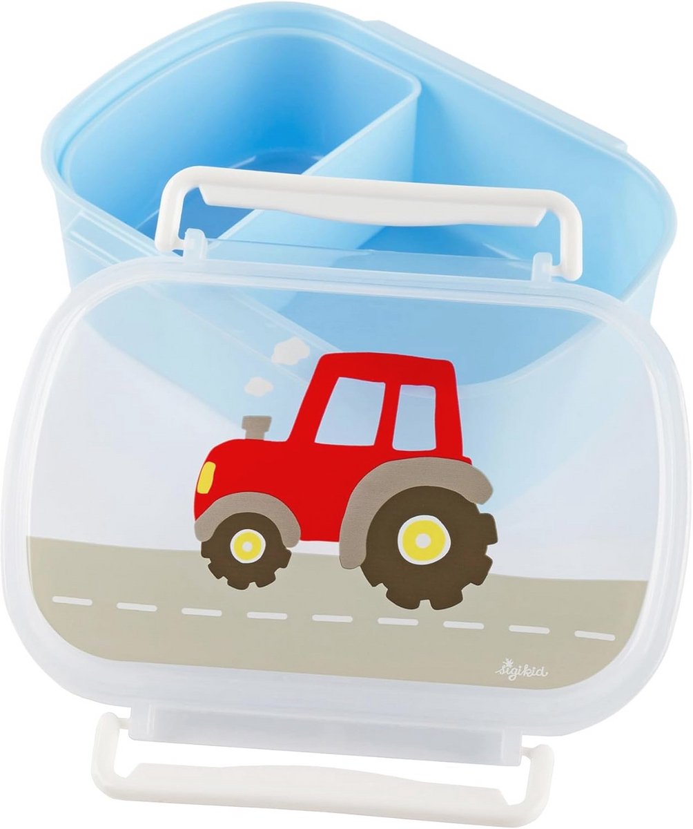 broodtrommel tractor bpa vrij voor meisjes en jongens kindvriendelijke lunchbox blauw rood aanbevolen vanaf 2 jaar