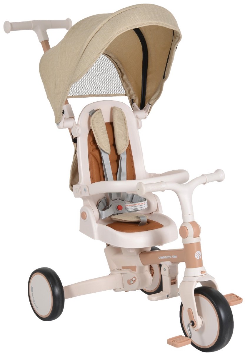 byox compacto beige 4 in 1 driewieler met duwstang
