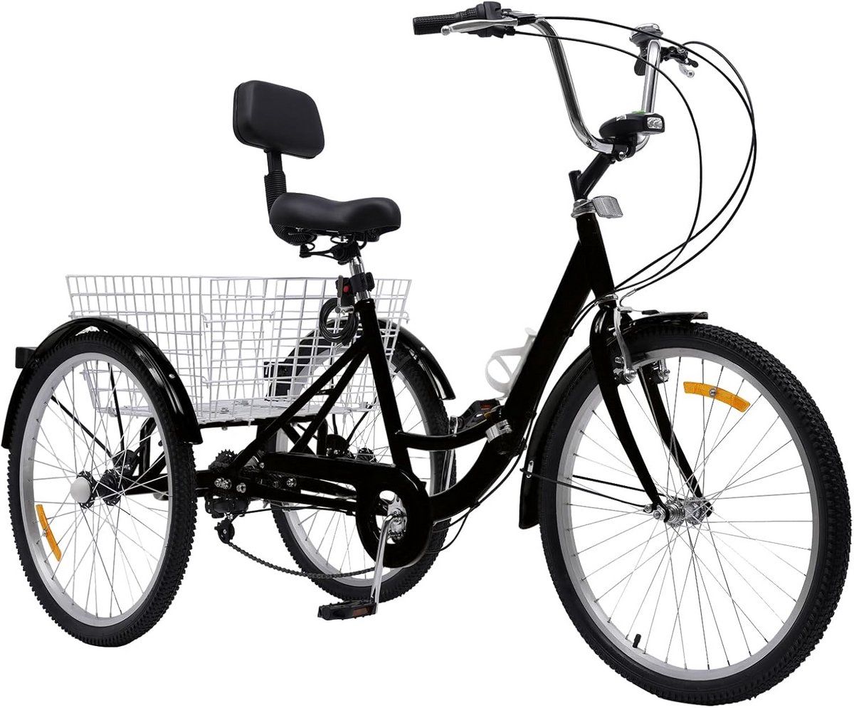 comfortabele driewieler voor volwassenen 24 inch met mand en 7 versnellingen