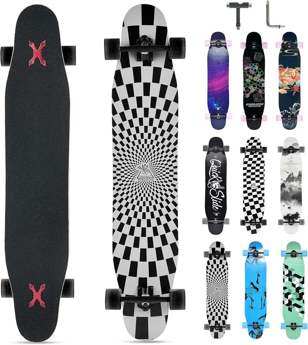 compleet skateboard houten deck inclusief stevige trucks en knipperende wielen