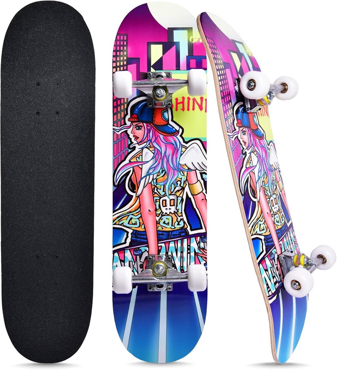 compleet skateboard voor beginners en gevorderden 7 lagen esdoorn dubbele concave 90x20cm