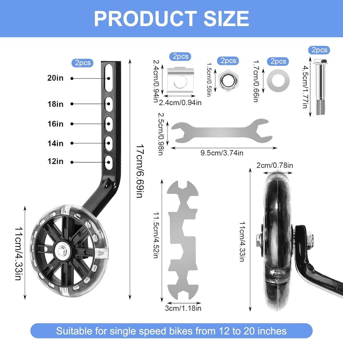 Cosensi - Universele Fietssteunwielen voor Kinderfiets | Verstelbare Veiligheidssteunwielen | Mute Flash Wielen | 12-20 Inch Enkelsnelheidsfiets Kinderfiets kopen online