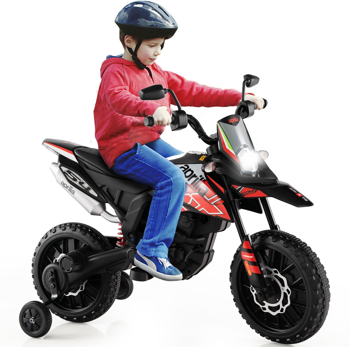 COSTWAY Aprilia Elektrische motorfiets voor kinderen, 12 V, met steunwielen, kindermotorfiets met muziek en koplamp, 5,5-6 km/u, geschikt voor kinderen van 3 tot 8 jaar, rood Accuvoertuig kopen online