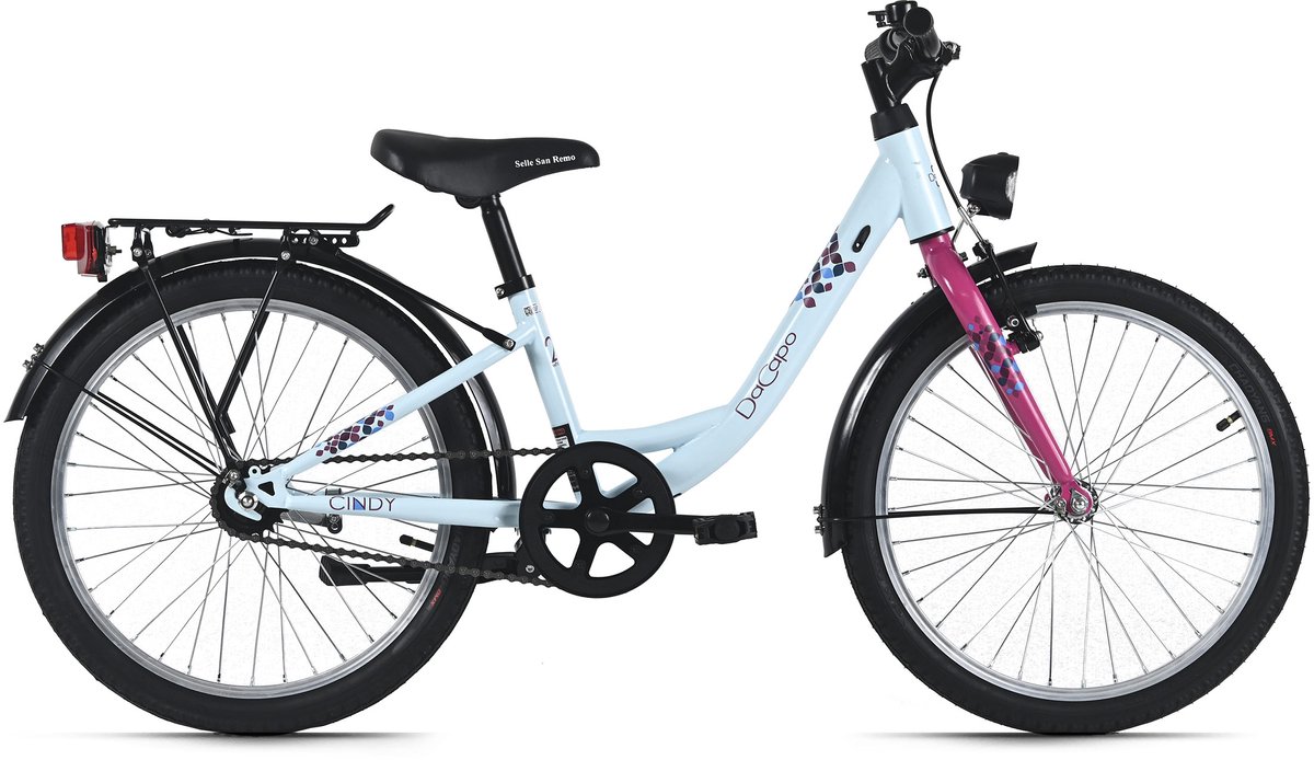 dacapo kinderfiets 20 cindy blauw 1 versnelling fh 27 cm met verlichting vanaf 6 jaar