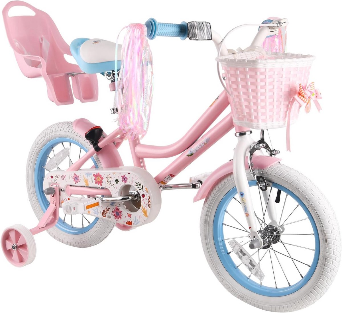 Daisy Kinderfiets voor Meisjes van 2-7 Jaar - Prinses Fietsen met Poppenfietszadel, Trainingswielen, Mand en Streamers Kinderfiets kopen online
