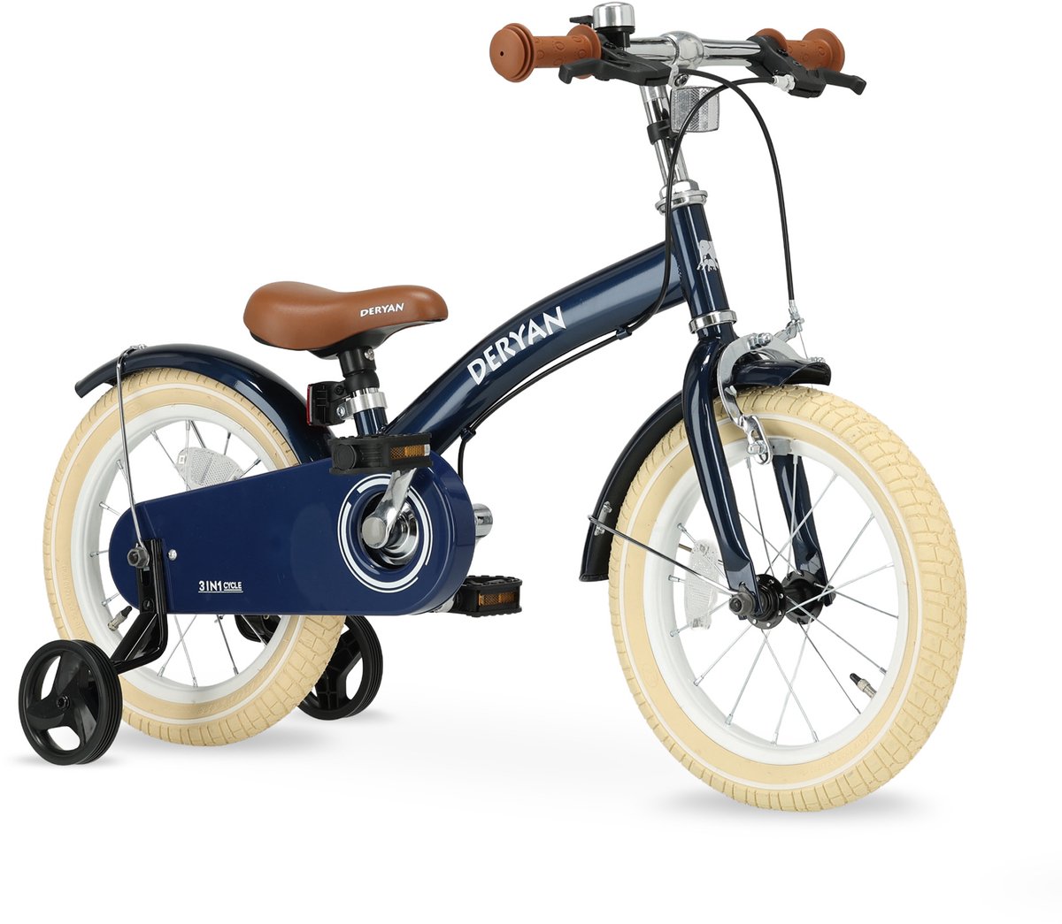 Deryan Luxe Kinderfiets 12 inch - 3 in 1 - loopfiets Blauw Kinderfiets kopen online