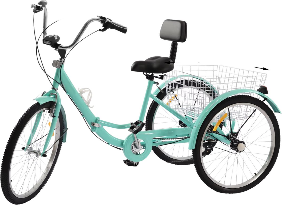 driewieler 7 versnellingen fiets voor volwassenen en senioren 24 inch opvouwbare trike met mand en led verlichting groen