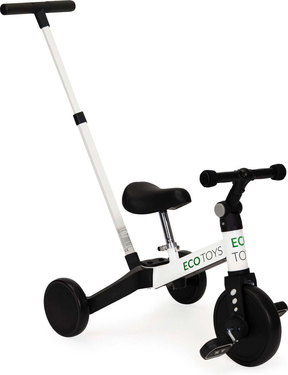 driewieler met duwstang vanaf 3 jaar zwart wit