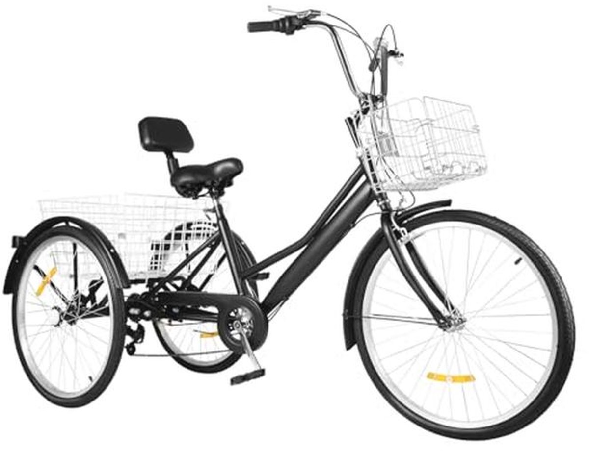 driewieler voor volwassenen met 7 versnellingen en boodschappenmand 24 inch fiets
