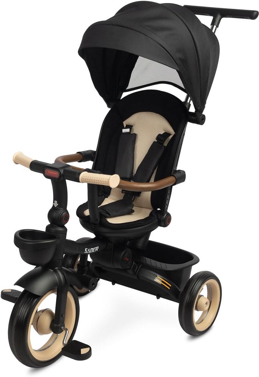 driewielige fiets voor kinderen peuterfiets met duwhandvat voor ouders driewieler met rugleuning en veiligheidsgordel beige 51x104x101cm