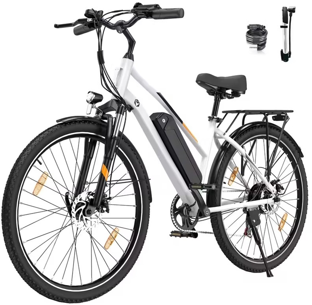 elekgo e26 electric city bike 250w motor 36v 12ah battery 28 wheels 7 speed white