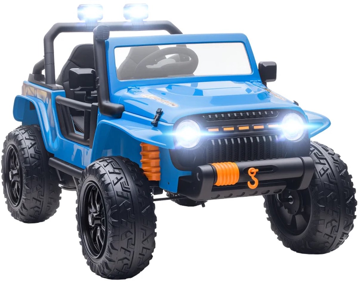 Elektrische Kinderauto - 12V Accu - tot 8 km/u - Kinderen 3-8 jaar - met Ouder-kindzitje - met Afstandsbediening en LED-verlichting - Claxon & Muziek - Accuvoertuigen - Blauw Accuvoertuig kopen online