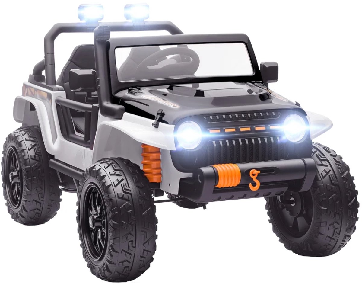 Elektrische Kinderauto - 12V Accu - tot 8 km/u - Kinderen 3-8 jaar - met Ouder-kindzitje - Met Afstandsbediening en LED-verlichting - Claxon & Muziek - Accuvoertuigen - Wit+Zwart Accuvoertuig kopen online