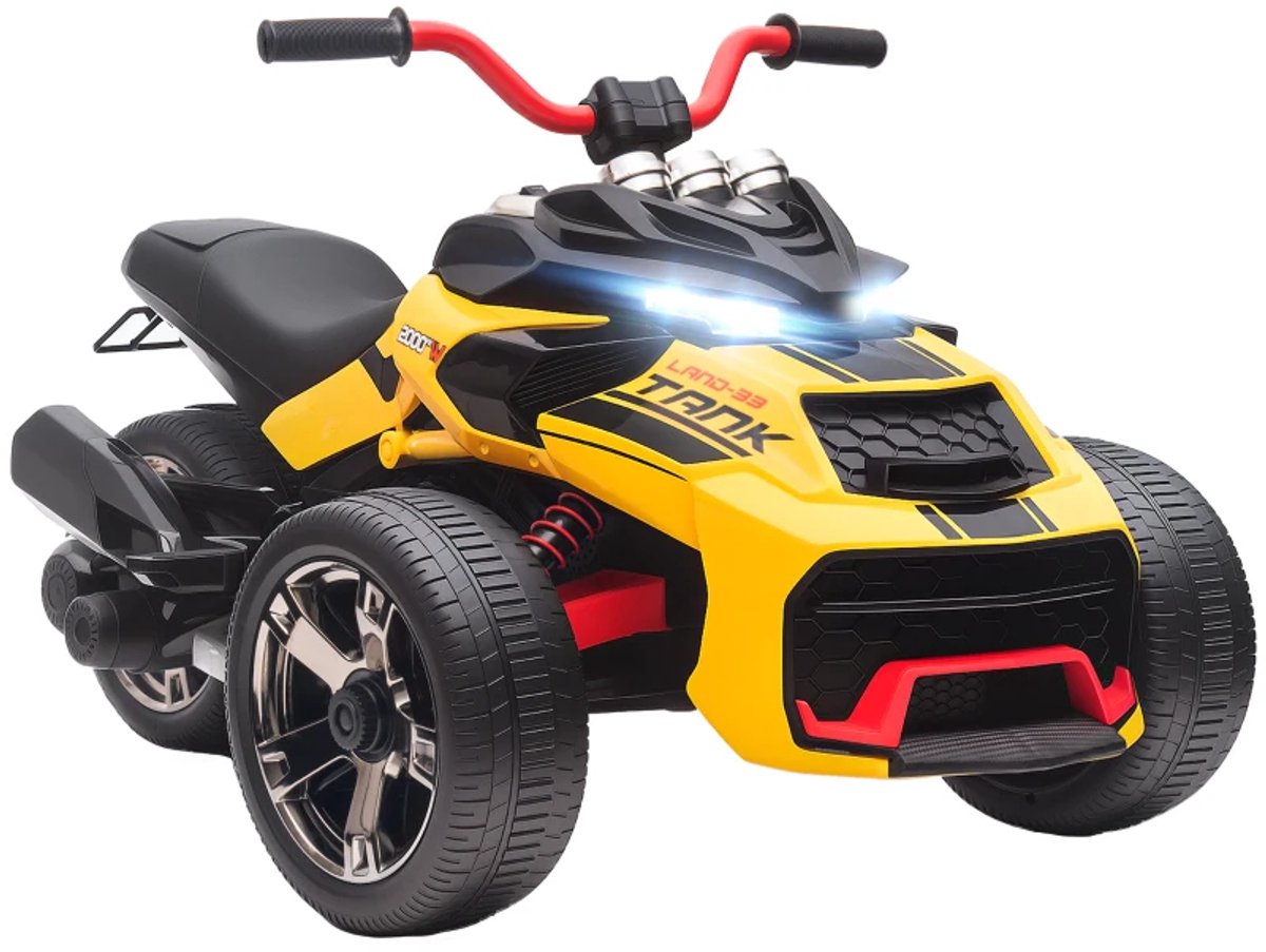 Elektrische Kinderauto - Kinderfiets met Driewieler - Omkeerbaar - 12V Accu - tot 5 km/u - Kinderen 3-8 jaar - met LED-Verlichting - USB-aansluiting & Muziek - Kindervoertuig - Accuvoertuigen - Geel Accuvoertuig kopen online