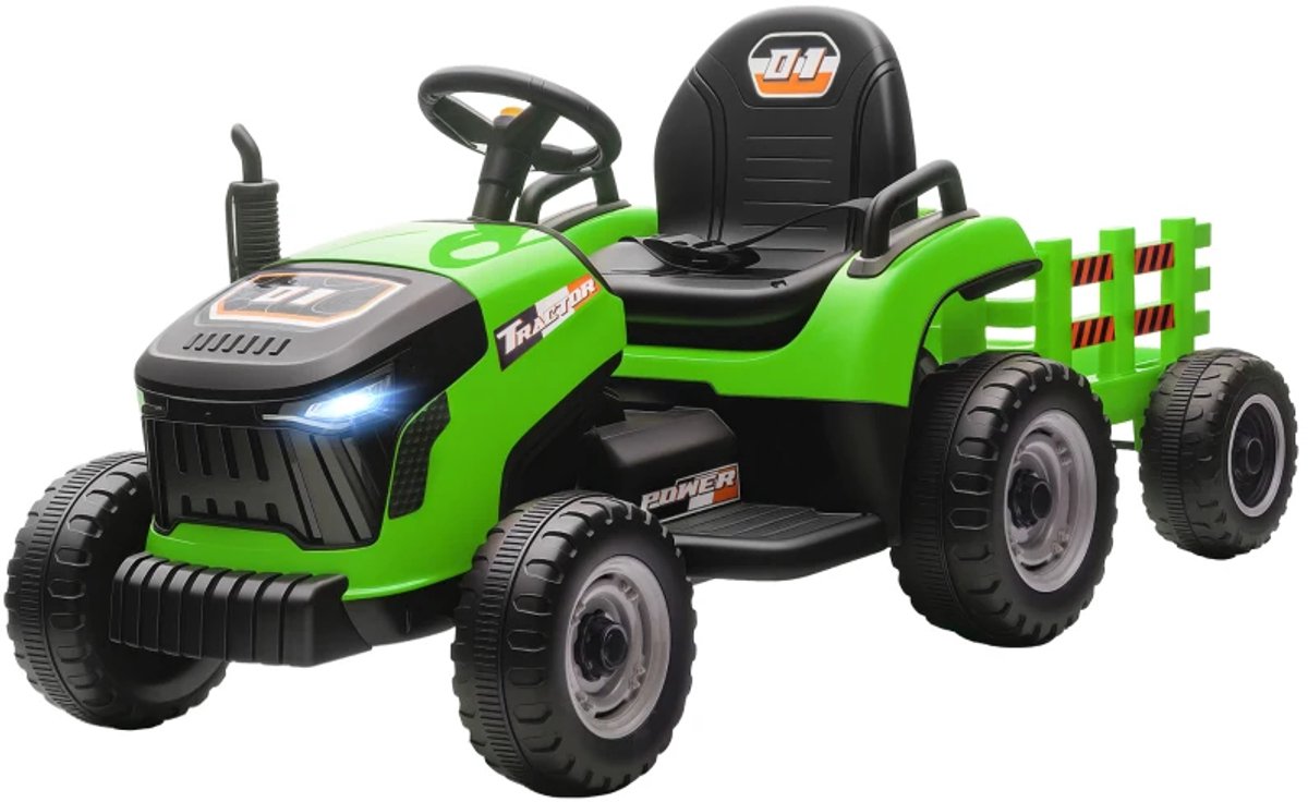 Elektrische Kinderauto - Kindertractor - Zittractor - 12V Accu - tot 5 km/u - Kinderen 3-8 jaar - met Afstandsbediening en Verlichting - Claxon, Zachte Start & Muziek - Accuvoertuigen - Groen Accuvoertuig kopen online