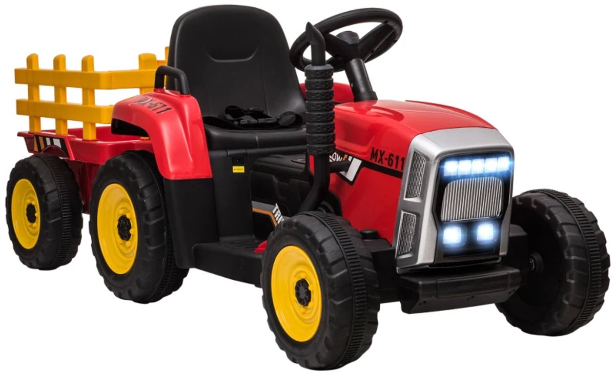 Elektrische Kinderauto - Kindertractor - Zittractor - 12V Accu - tot 6 km/u - Kinderen 3-6 jaar - met Ouderlijke Afstandsbediening en Verlichting - Claxon & Muziek - Accuvoertuigen - Rood+Zwart Accuvoertuig kopen online