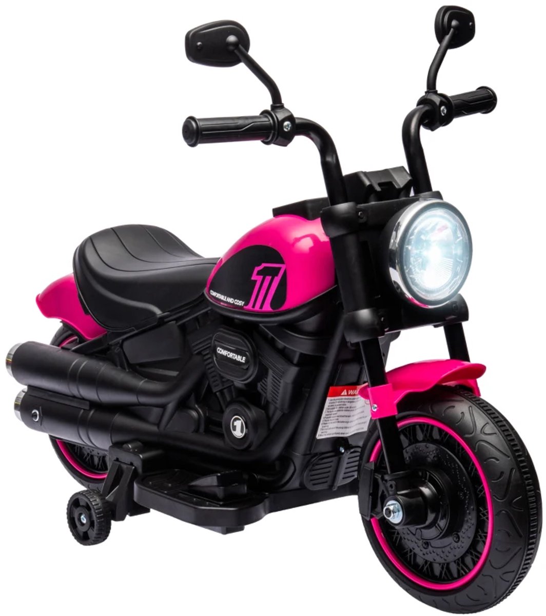 Elektrische Kindermotor - Kinderauto - 6V Accu - tot 3 km/u - Kinderen 1,5-3 jaar - met LED-Koplamp & Afneembare Zijwieltjes - Comfortabel Zadel - Elektrische Accuvoertuigen - Roze/Zwart Accuvoertuig kopen online