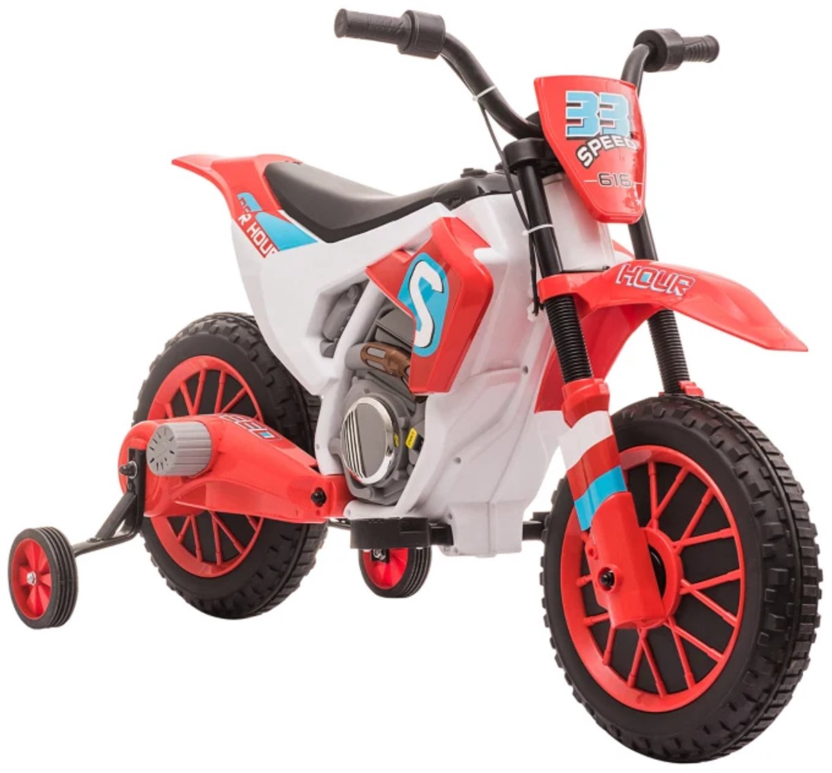 Elektrische Kindermotor - Kindermotorfiets - Kinderauto - 12V Accu - tot 3-8 km/u - Kinderen vanaf 3 jaar - met Zijwieltjes - Motorfiets - Accuvoertuigen - Kindervoertuig - Rood+Wit Accuvoertuig kopen online