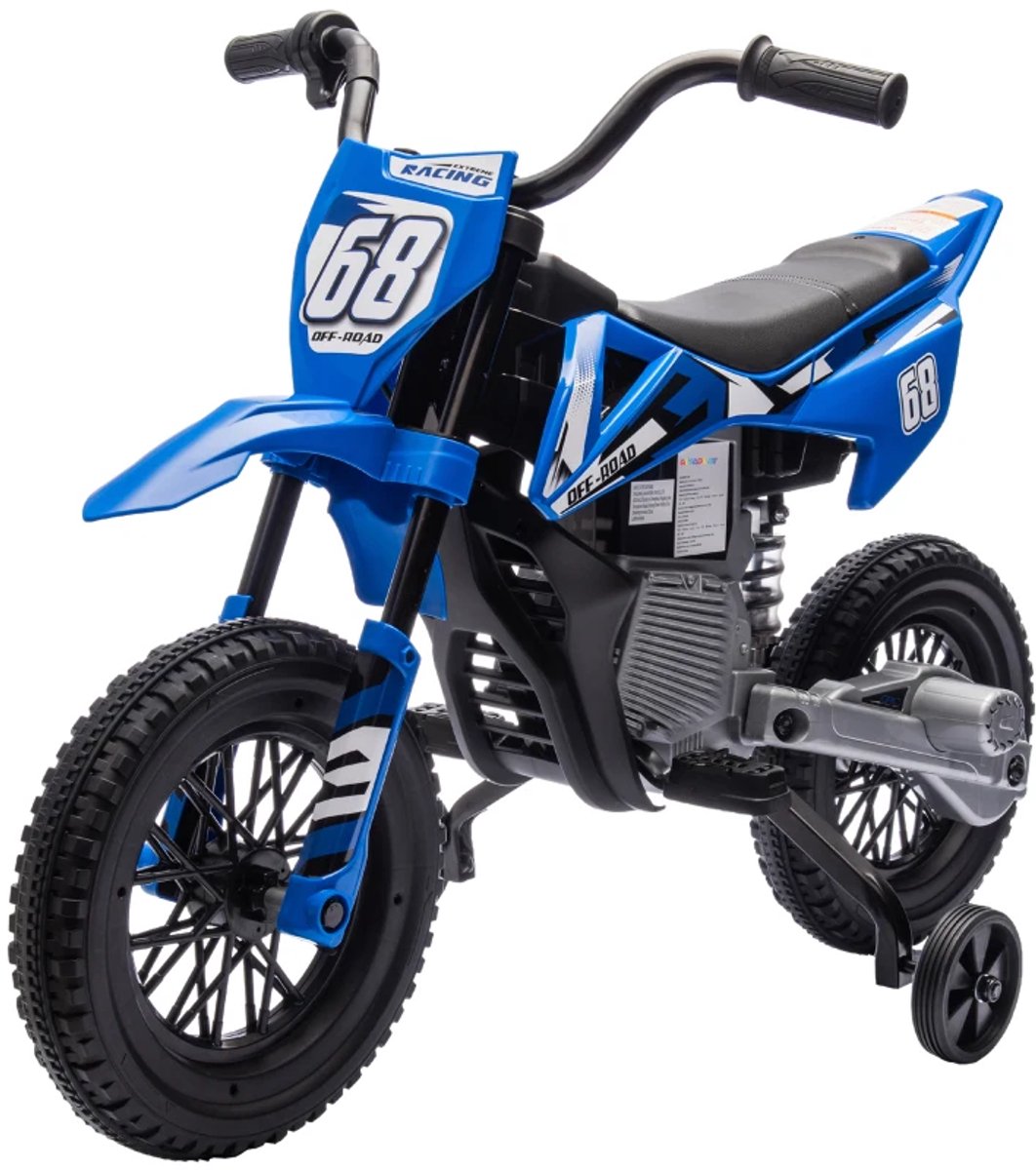 Elektrische Kindermotor - Kindermotorfiets - Kinderauto - 12V Accu - tot 5 km/u - Kinderen 3-6 jaar - met Zijwieltjes & Muziek - Elektrische Accuvoertuigen - Kindervoertuig - Blauw Accuvoertuig kopen online