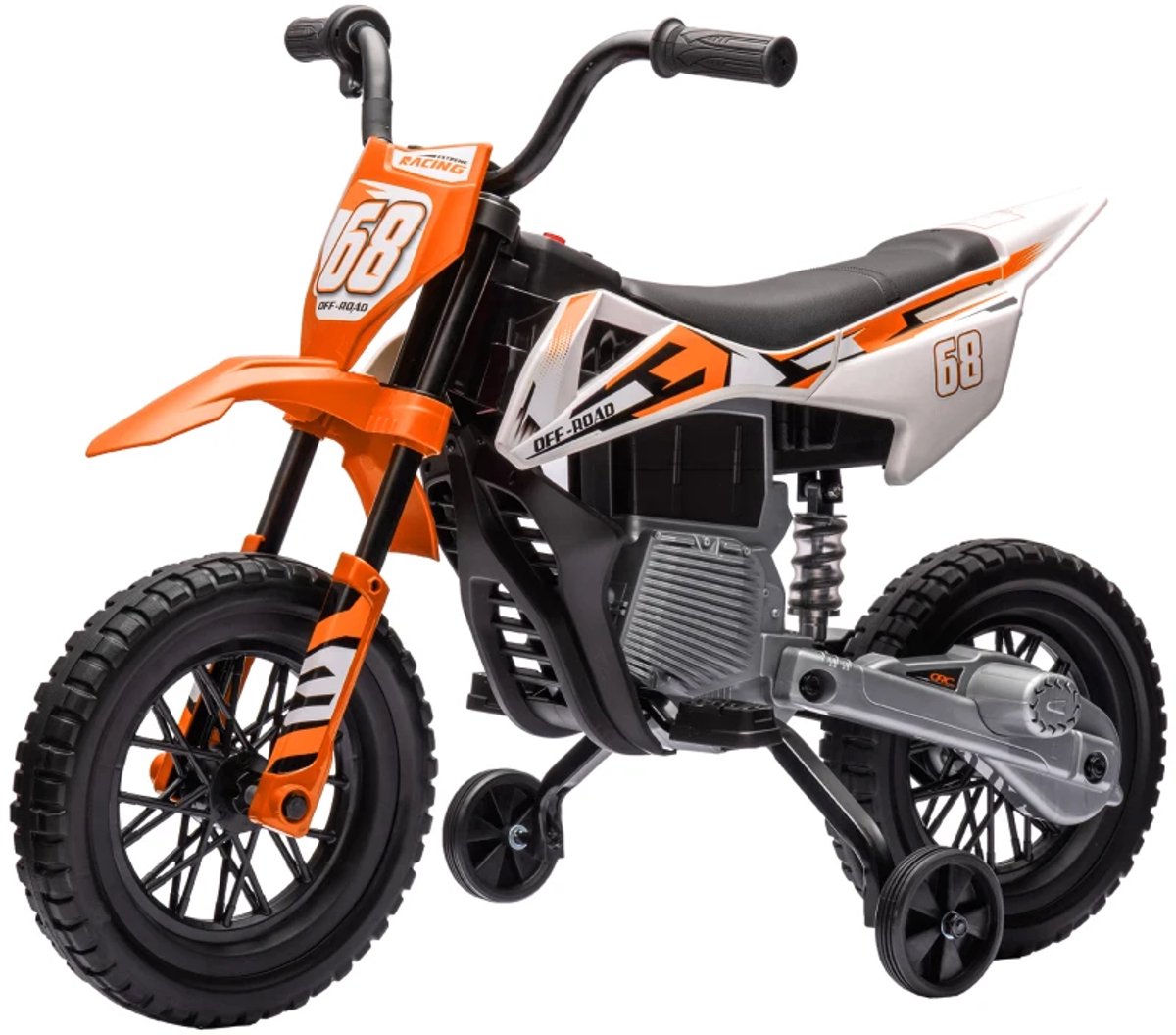 Elektrische Kindermotor - Kindermotorfiets - Kinderauto - 12V Accu - tot 5 km/u - Kinderen 3-6 jaar - met Zijwieltjes & Muziek - Elektrische Accuvoertuigen - Kindervoertuig - Oranje Accuvoertuig kopen online