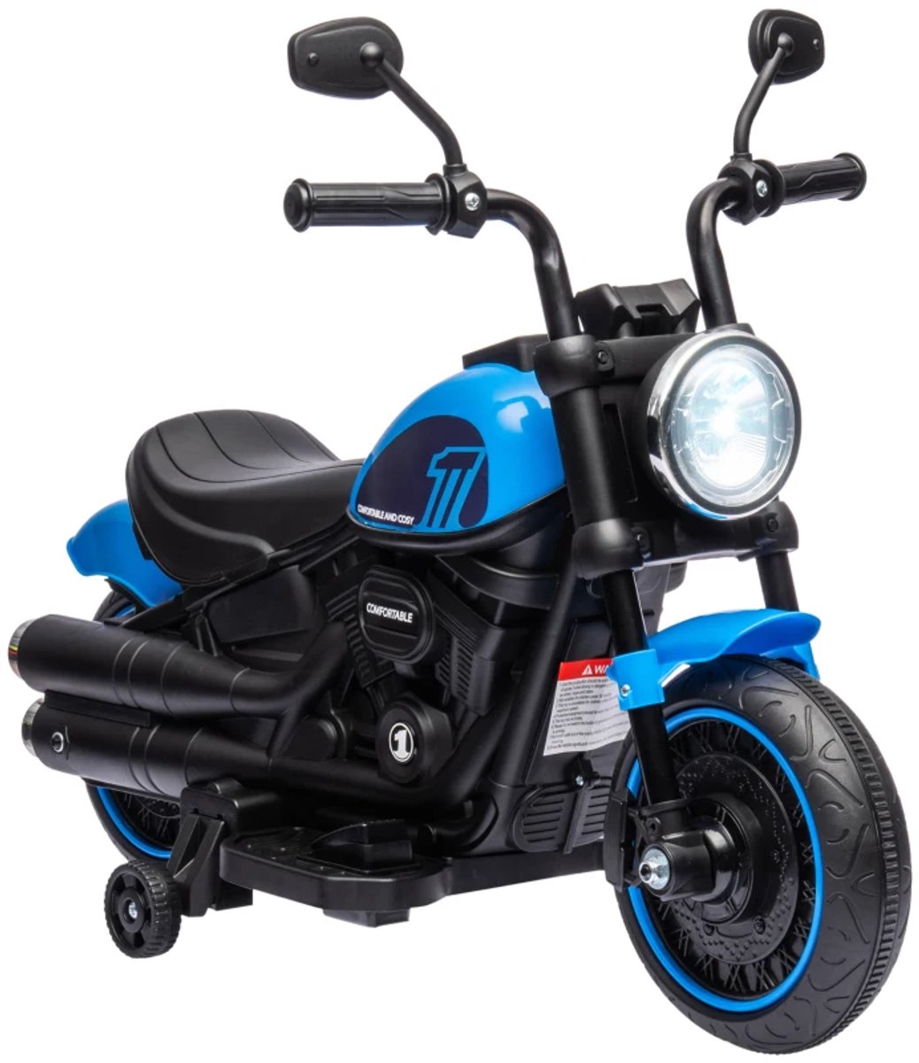Elektrische Kindermotor - Kindermotorfiets - Kinderauto - 6V Accu - tot 3 km/u - Kinderen 1,5-3 jaar - met LED-Koplamp & Afneembare Zijwieltjes - Scheinwerfer - Elektrische Accuvoertuigen - Blauw/Zwart Accuvoertuig kopen online