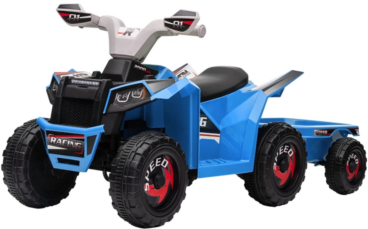 Elektrische Kinderquad met Aanhanger - Voertuig met 4 Wielen - 6V - tot 2,5 km/u - Kinderen 1,5-3 jaar - 50 minuten Rijtijd - voor Kinderen - Kindervoertuig - Accuvoertuigen - Blauw Accuvoertuig kopen online