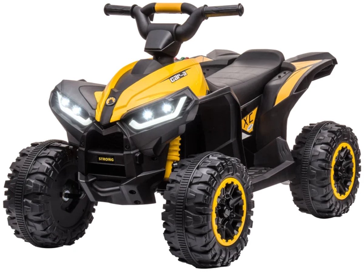 Elektrische Kinderquad - Voertuig met 4 Wielen - 12V - tot 6 km/u - Kinderen 3-5 jaar - Schokdempers - met USB-aansluiting en Claxon - LED-Koplampen & Muziek - Kindervoertuig - Accuvoertuigen - Geel+Zwart Accuvoertuig kopen online