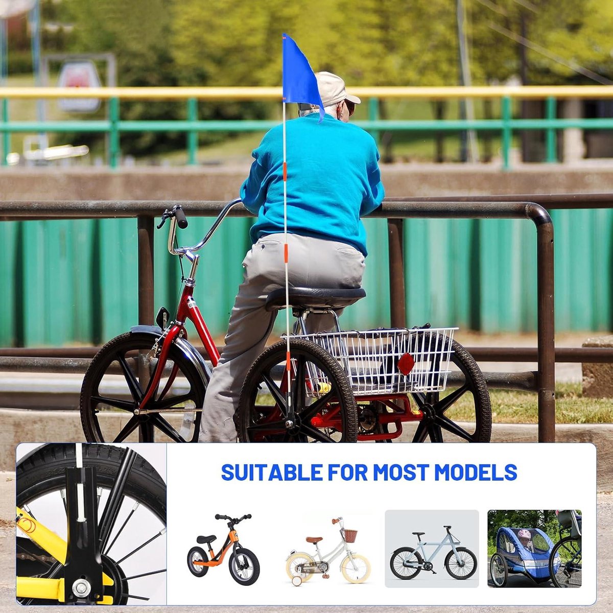 Fietsvlaggen voor kinderen, veiligheidswimpel 185 cm met stang, verstelbare kinderfietsvlag, kinderfiets accessoires (blauw, 2 stuks) Kinderfiets kopen online