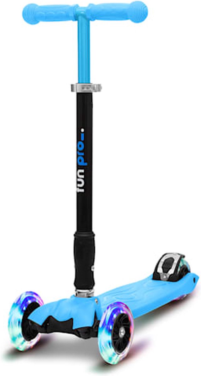 fun pro TWO Kids Scooter - 3 wielen, vanaf 5 jaar, opvouwbaar en in hoogte verstelbaar, LED-wielen, zwaartekrachtbesturing, PU-wielen, achterrem, tot 80 kg, step voor kinderen, hemelsblauw Step kopen online